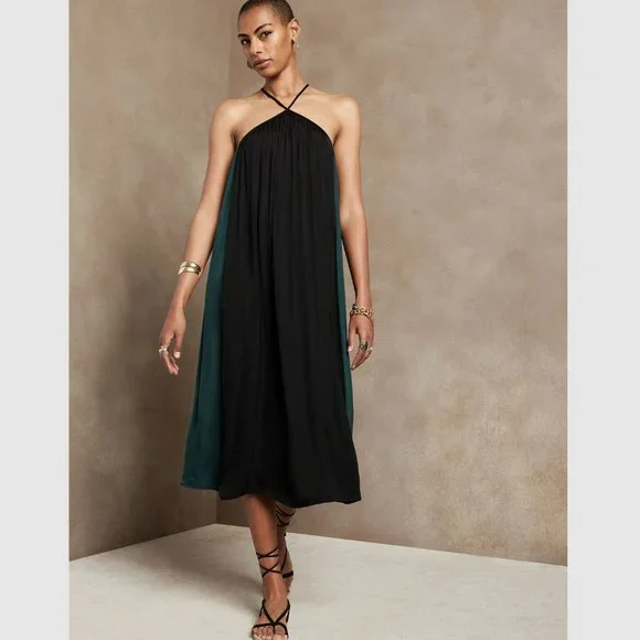 Banana Republic | Dresses | Banana Republic Coral Midi Dress Black Green Sz  M Mp | Poshmark